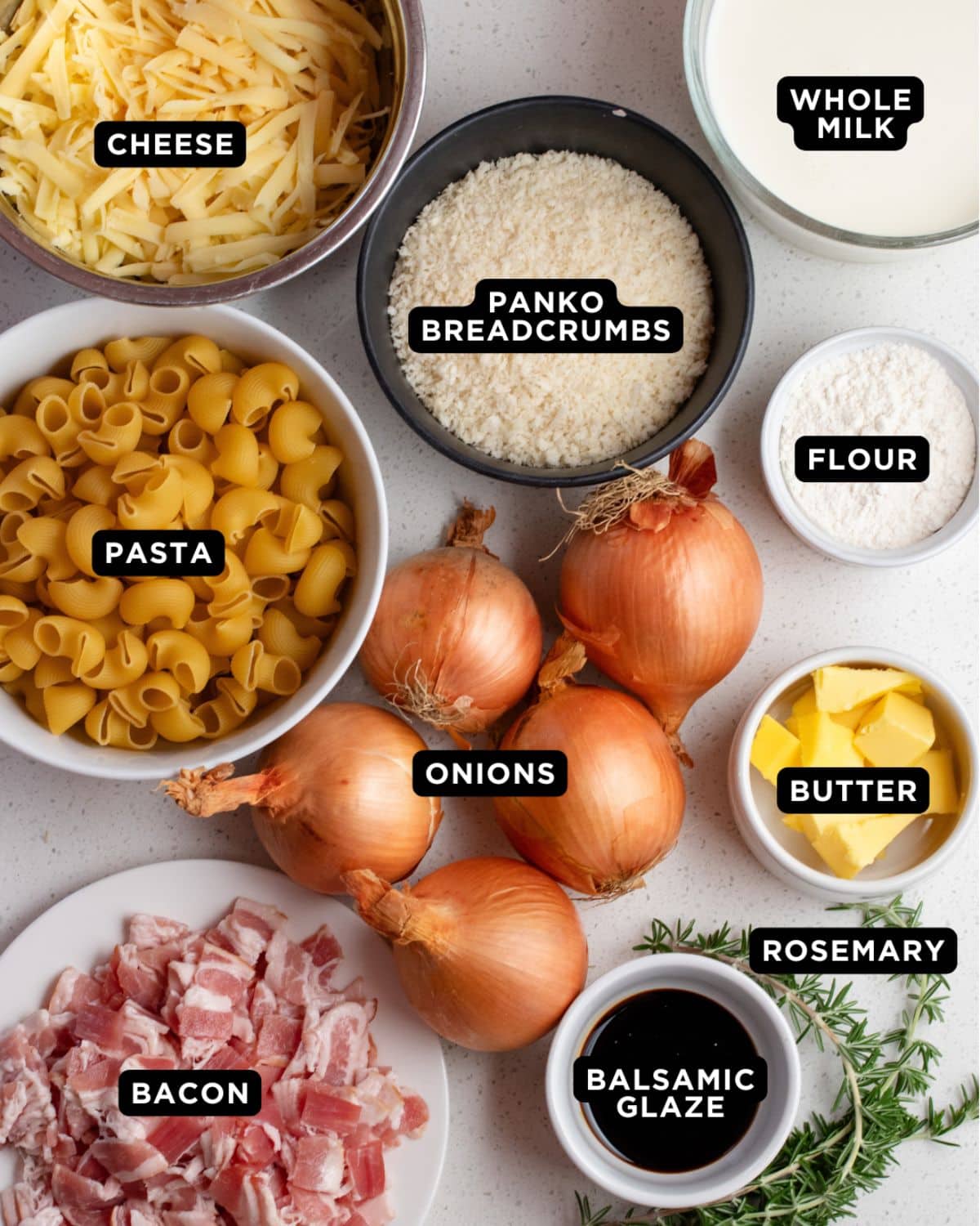 Ingredients on a bench top.