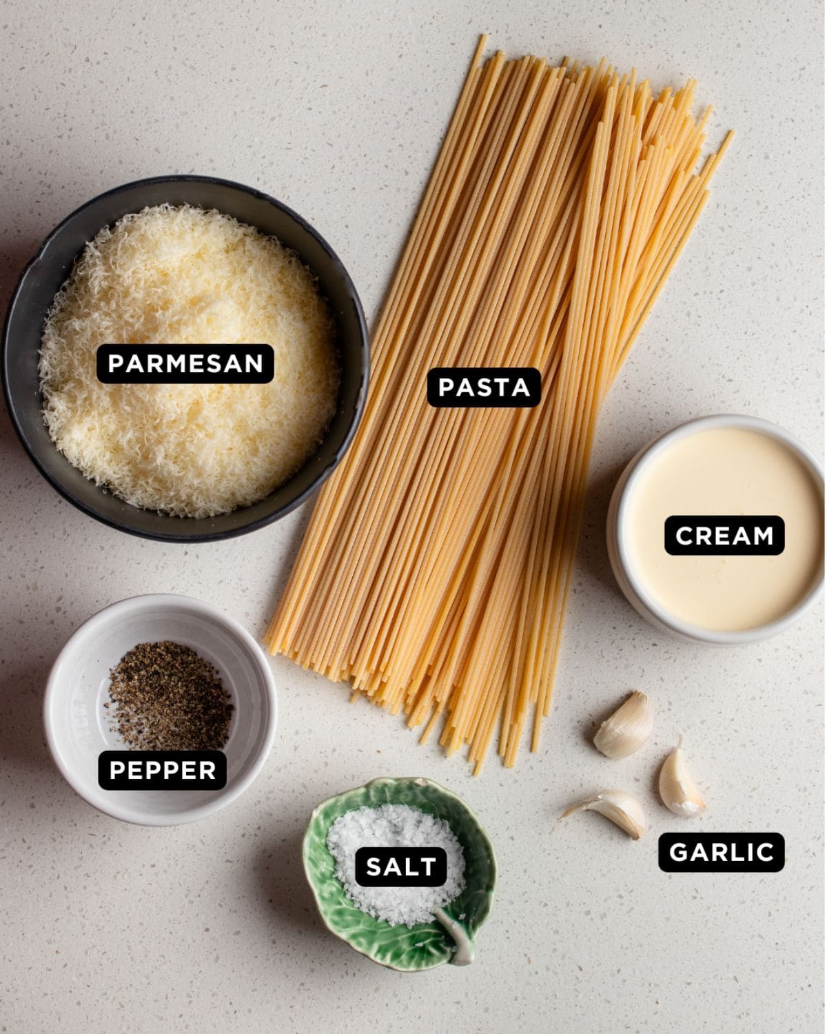 Ingredients on a bench top.