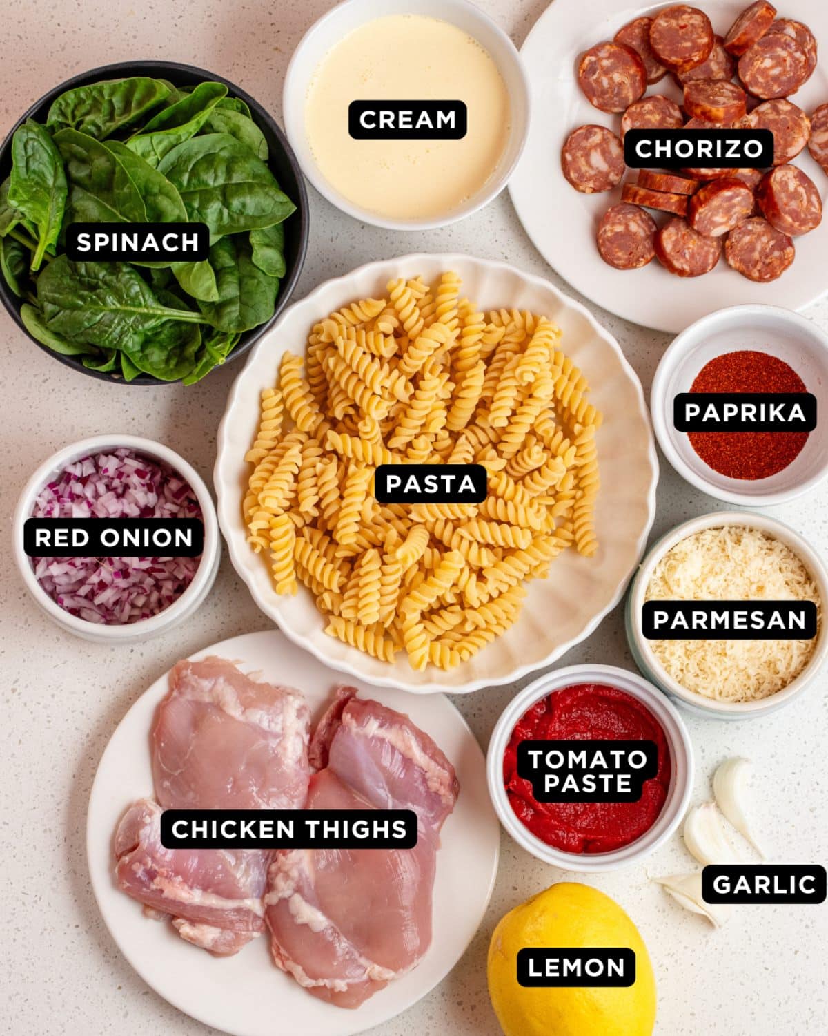 Ingredients on a bench top.