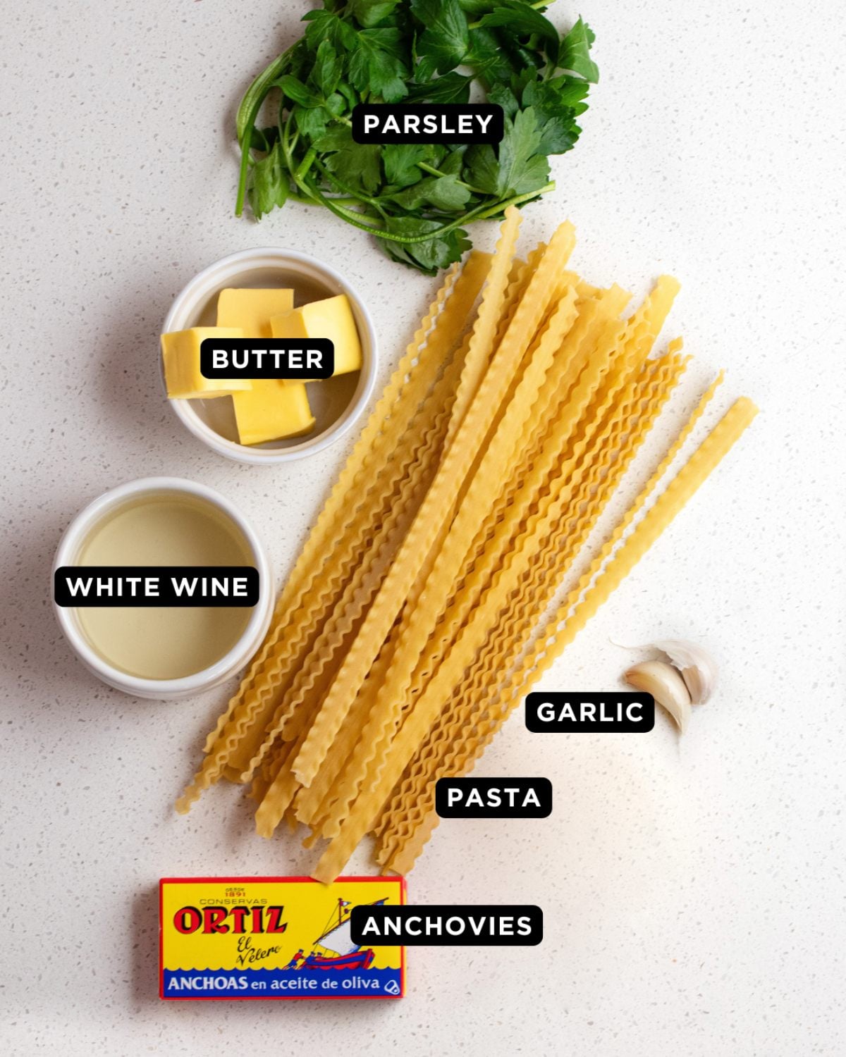 Ingredients on a bench top.