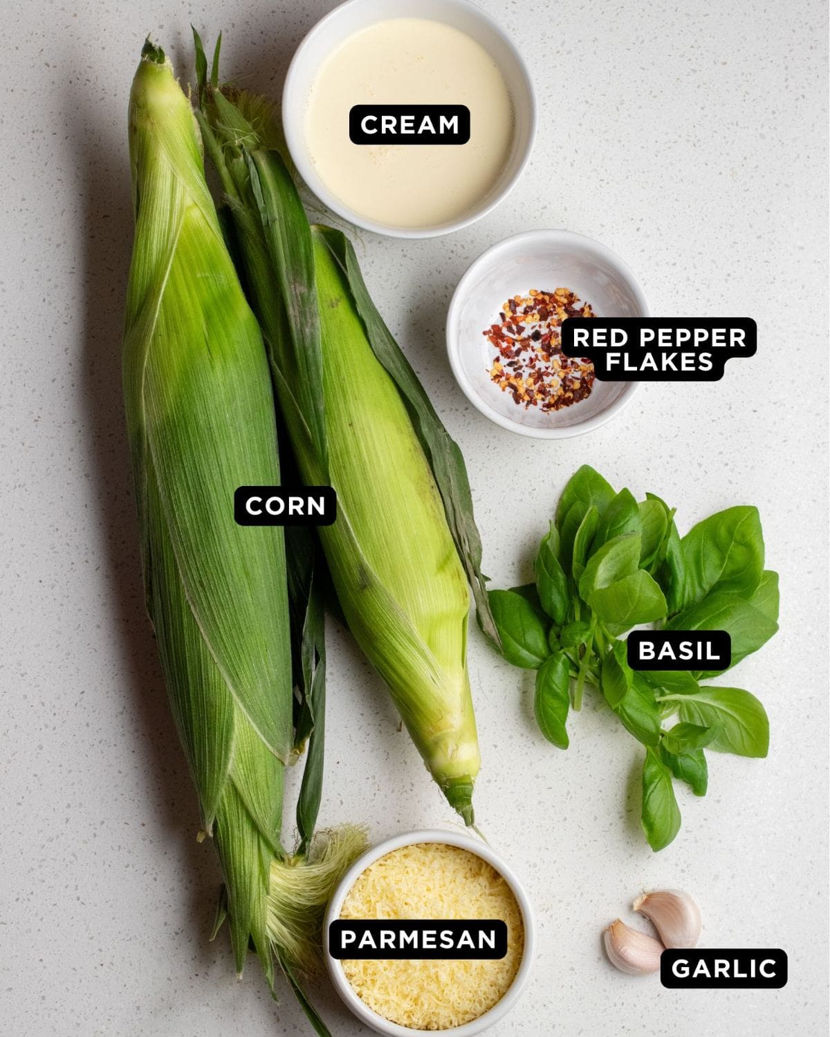 Ingredients on a bench top.